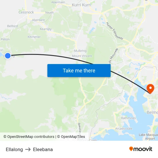 Ellalong to Eleebana map
