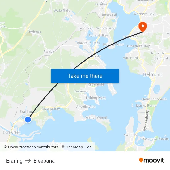 Eraring to Eleebana map