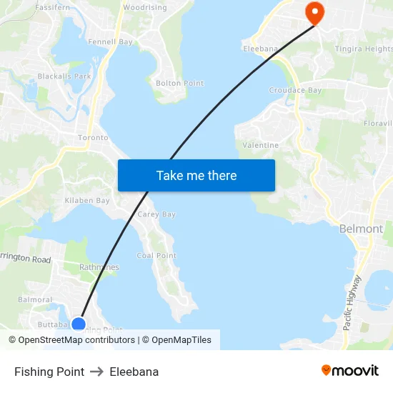 Fishing Point to Eleebana map