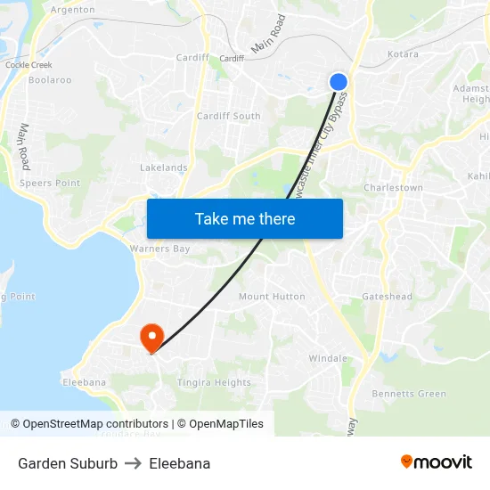 Garden Suburb to Eleebana map