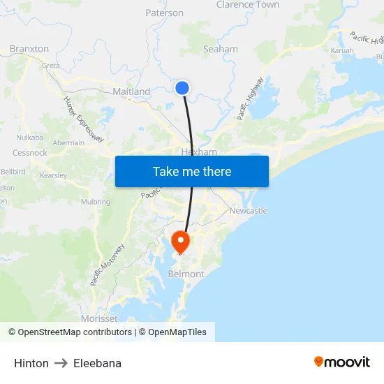 Hinton to Eleebana map