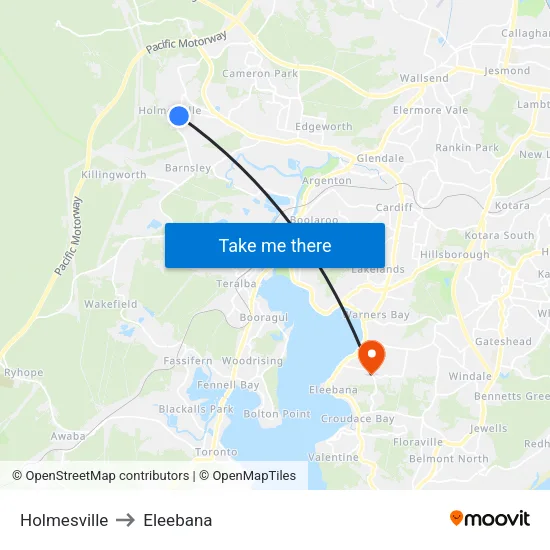 Holmesville to Eleebana map