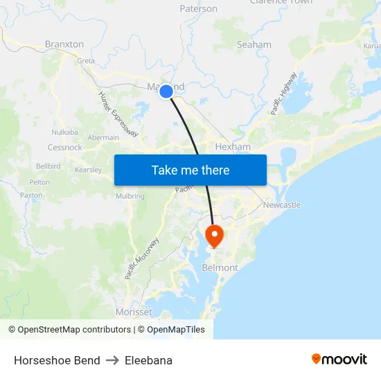 Horseshoe Bend to Eleebana map