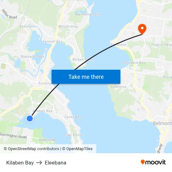 Kilaben Bay to Eleebana map