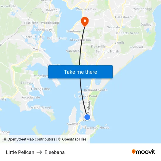 Little Pelican to Eleebana map