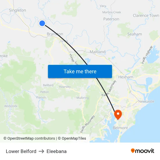 Lower Belford to Eleebana map