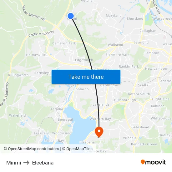 Minmi to Eleebana map