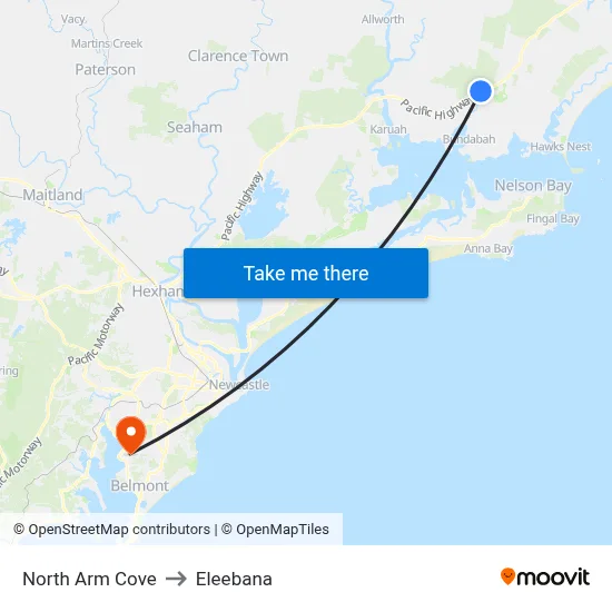 North Arm Cove to Eleebana map
