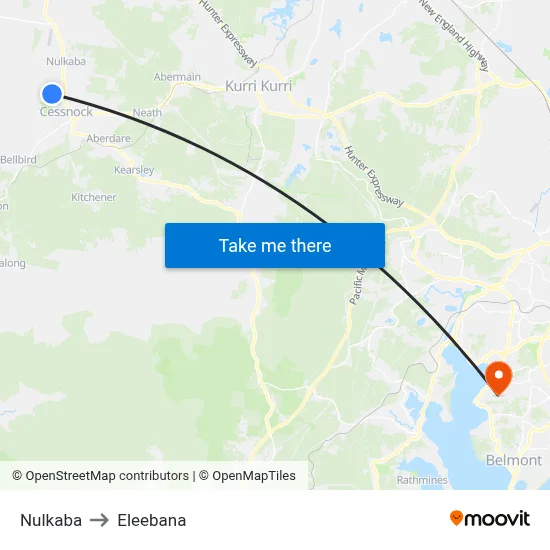 Nulkaba to Eleebana map