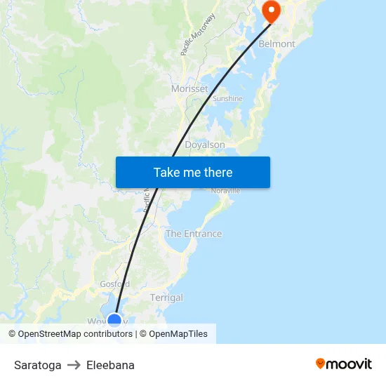 Saratoga to Eleebana map
