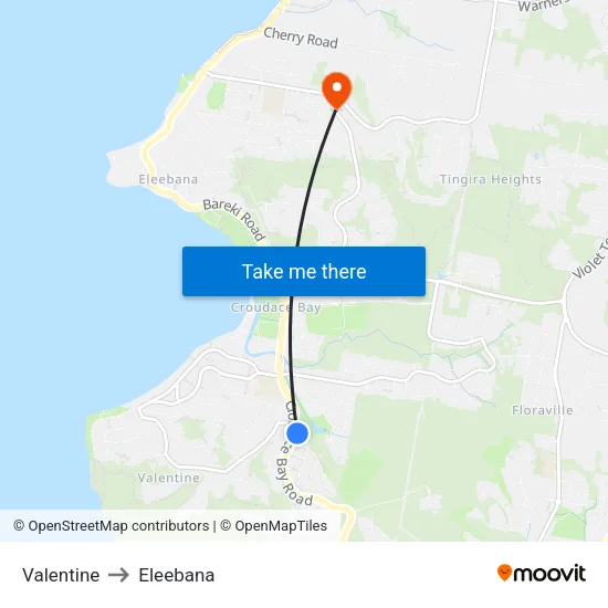 Valentine to Eleebana map