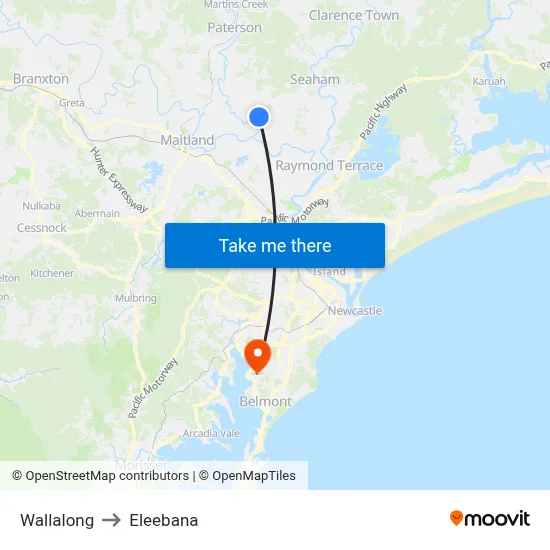 Wallalong to Eleebana map