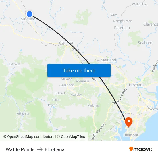Wattle Ponds to Eleebana map