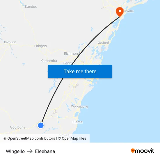 Wingello to Eleebana map