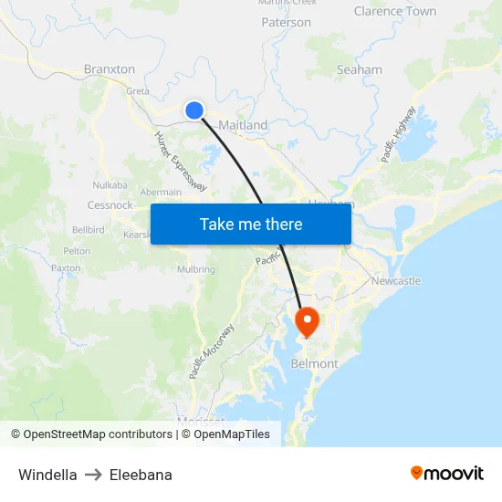 Windella to Eleebana map