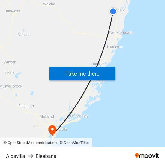 Aldavilla to Eleebana map