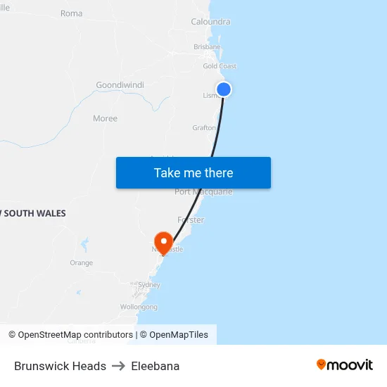 Brunswick Heads to Eleebana map