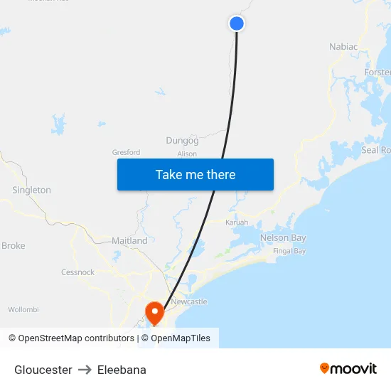 Gloucester to Eleebana map