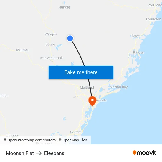 Moonan Flat to Eleebana map