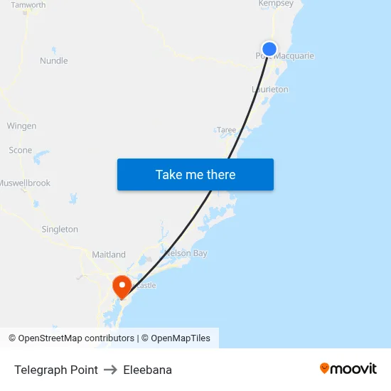 Telegraph Point to Eleebana map