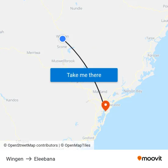 Wingen to Eleebana map