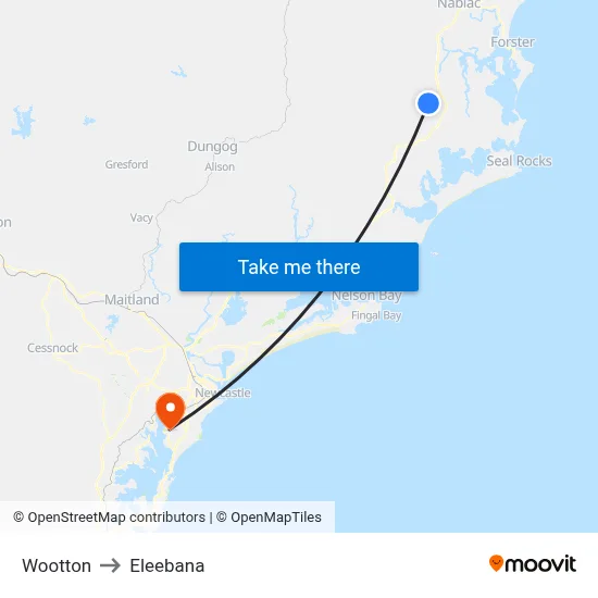 Wootton to Eleebana map