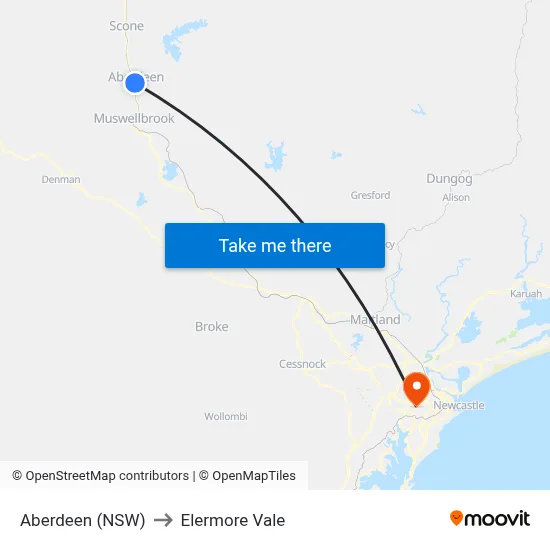Aberdeen (NSW) to Elermore Vale map