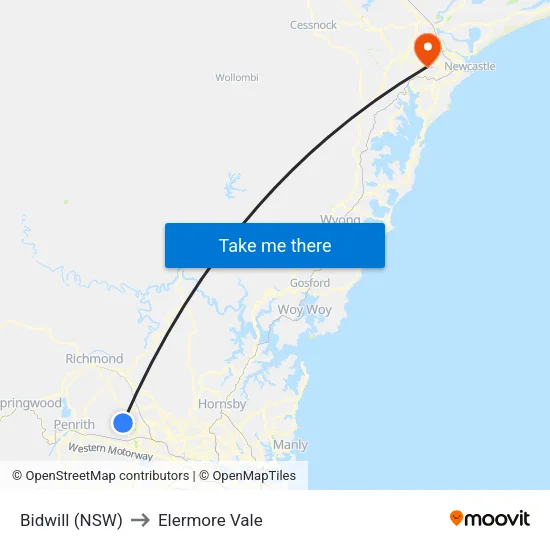 Bidwill (NSW) to Elermore Vale map