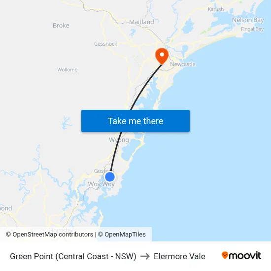 Green Point (Central Coast - NSW) to Elermore Vale map