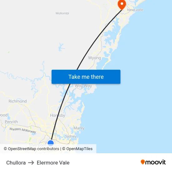 Chullora to Elermore Vale map