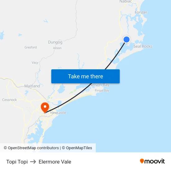 Topi Topi to Elermore Vale map