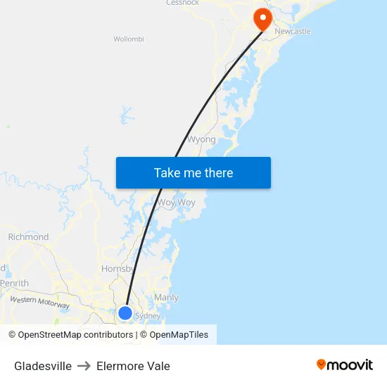 Gladesville to Elermore Vale map