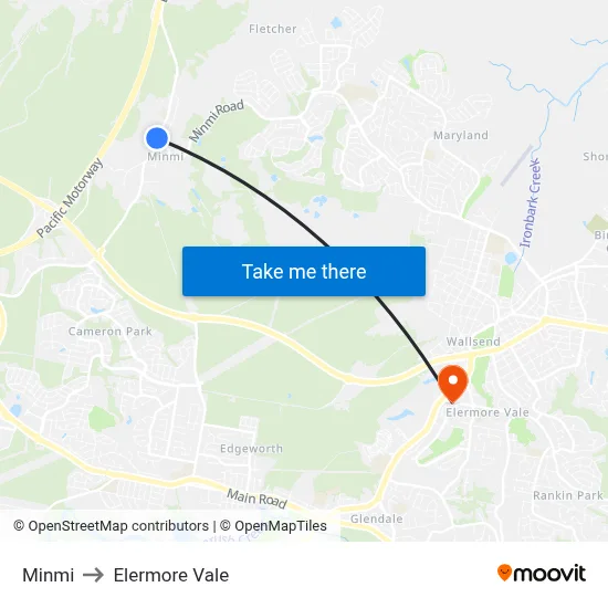 Minmi to Elermore Vale map
