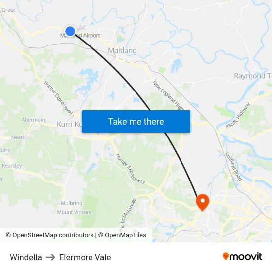 Windella to Elermore Vale map