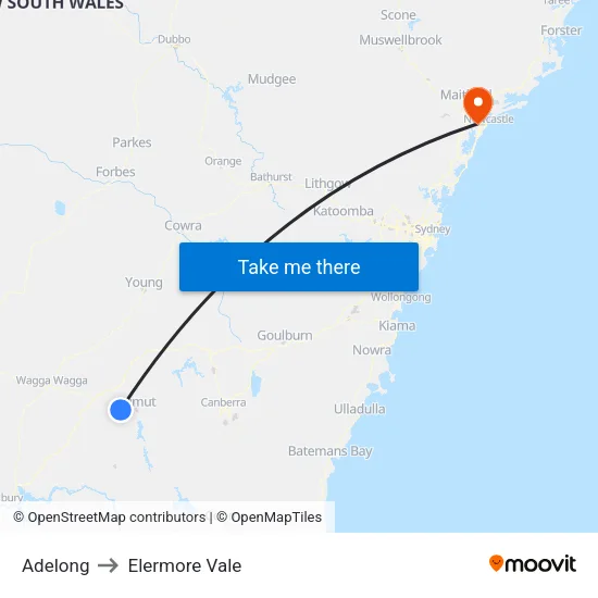 Adelong to Elermore Vale map