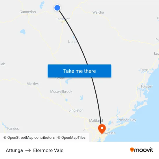 Attunga to Elermore Vale map