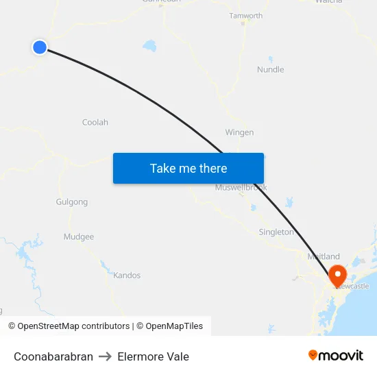 Coonabarabran to Elermore Vale map