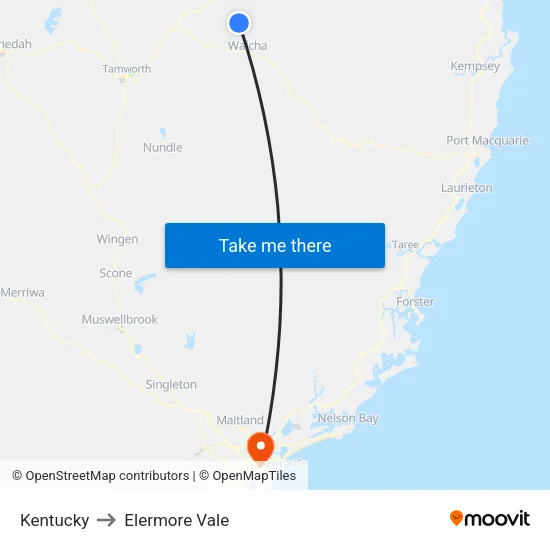 Kentucky to Elermore Vale map