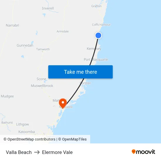 Valla Beach to Elermore Vale map