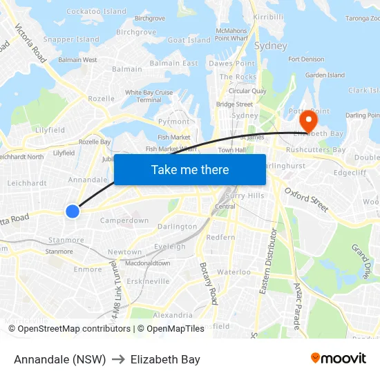 Annandale (NSW) to Elizabeth Bay map