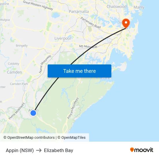 Appin (NSW) to Elizabeth Bay map