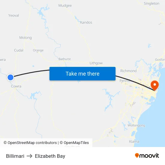 Billimari to Elizabeth Bay map