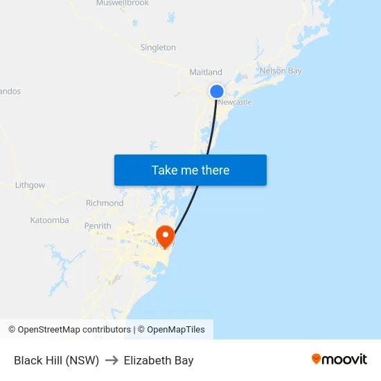 Black Hill (NSW) to Elizabeth Bay map