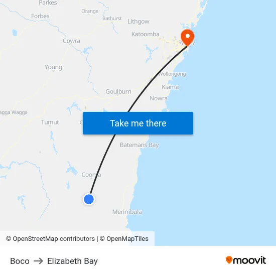 Boco to Elizabeth Bay map