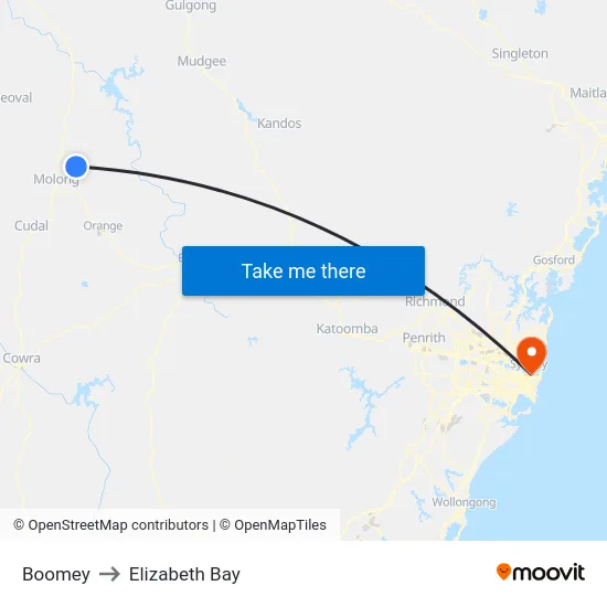 Boomey to Elizabeth Bay map