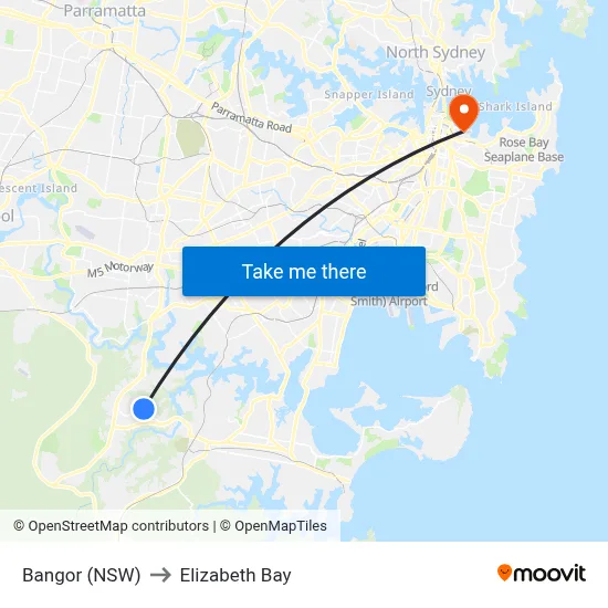 Bangor (NSW) to Elizabeth Bay map