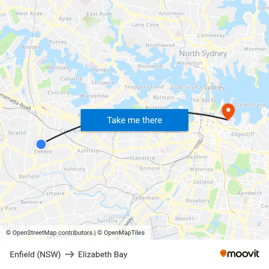 Enfield (NSW) to Elizabeth Bay map