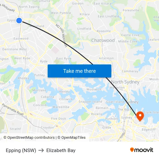 Epping (NSW) to Elizabeth Bay map