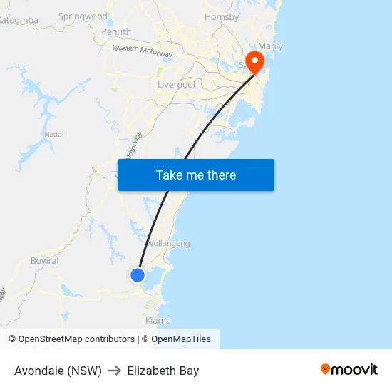 Avondale (NSW) to Elizabeth Bay map