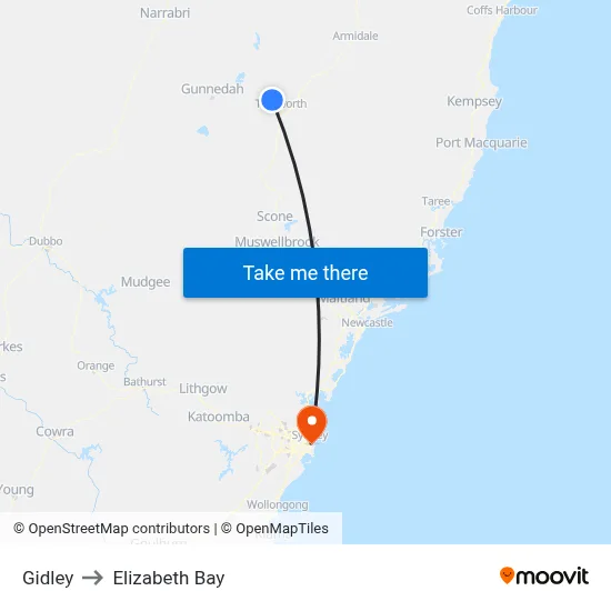 Gidley to Elizabeth Bay map